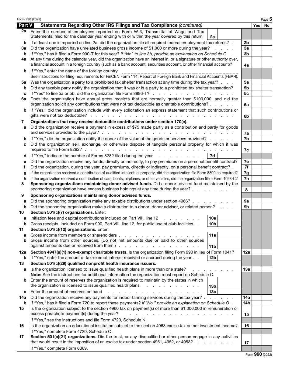 IRS Form 990 Return of Organization Exempt From Income Tax, Page 5