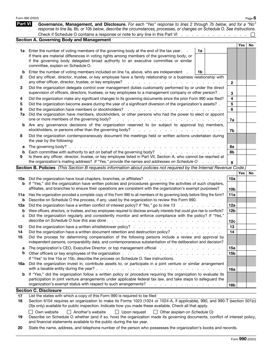 IRS Form 990 Return of Organization Exempt From Income Tax, Page 6