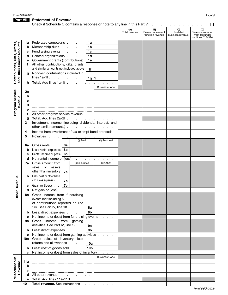 IRS Form 990 Return of Organization Exempt From Income Tax, Page 9
