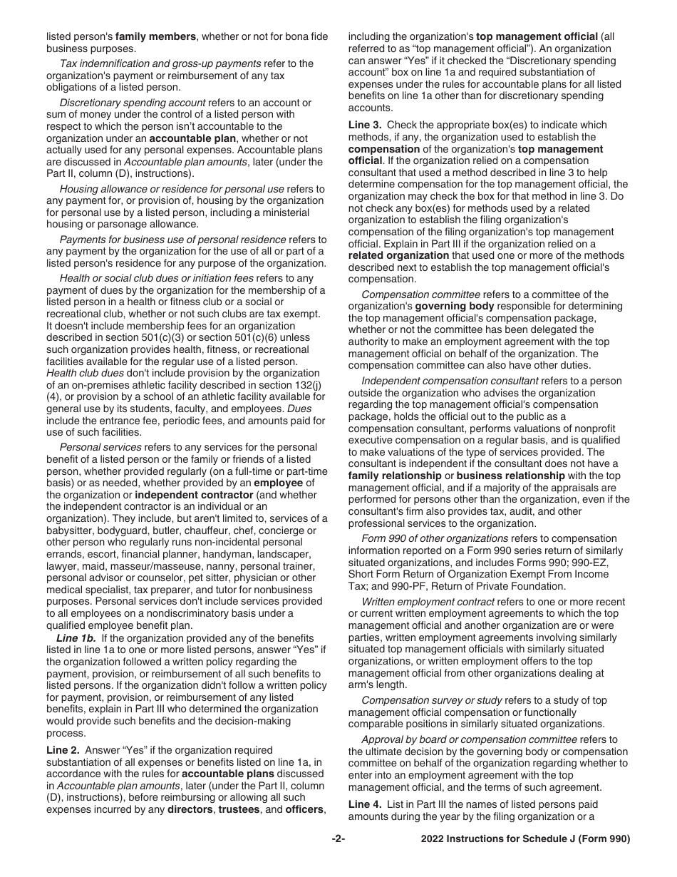 Instructions for IRS Form 990 Schedule J Compensation Information, Page 2