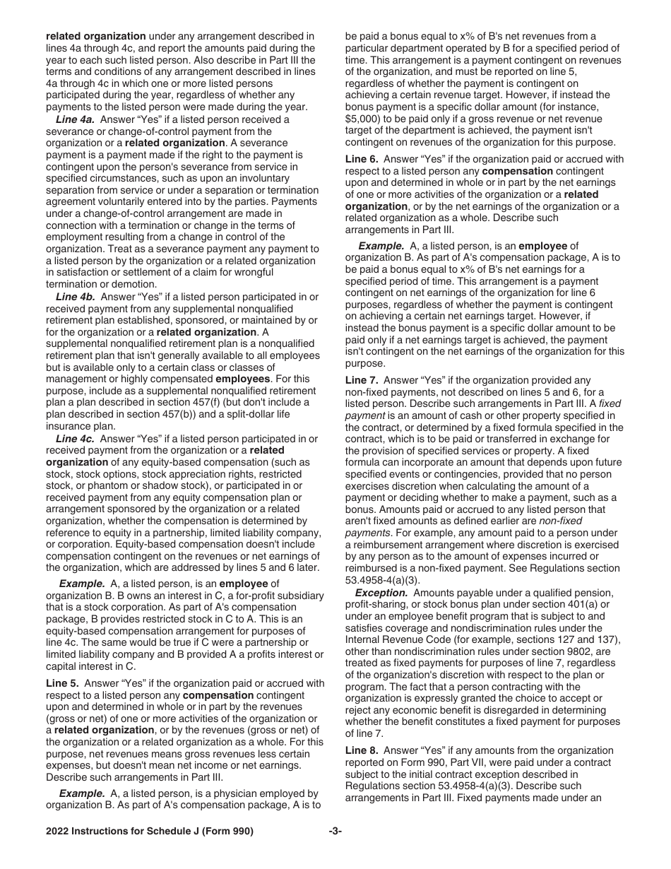 Instructions for IRS Form 990 Schedule J Compensation Information, Page 3