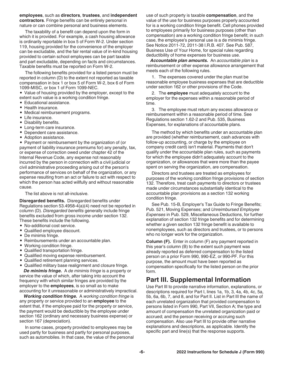 Instructions for IRS Form 990 Schedule J Compensation Information, Page 6
