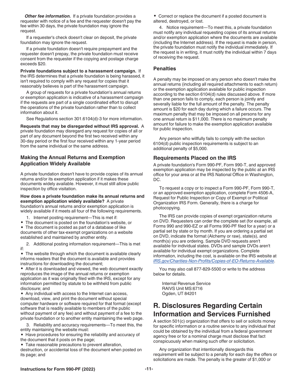 Instructions for IRS Form 990-PF Return of Private Foundation or Section 4947(A)(1) Nonexempt Charitable Trust Treated as a Private Foundation, Page 11