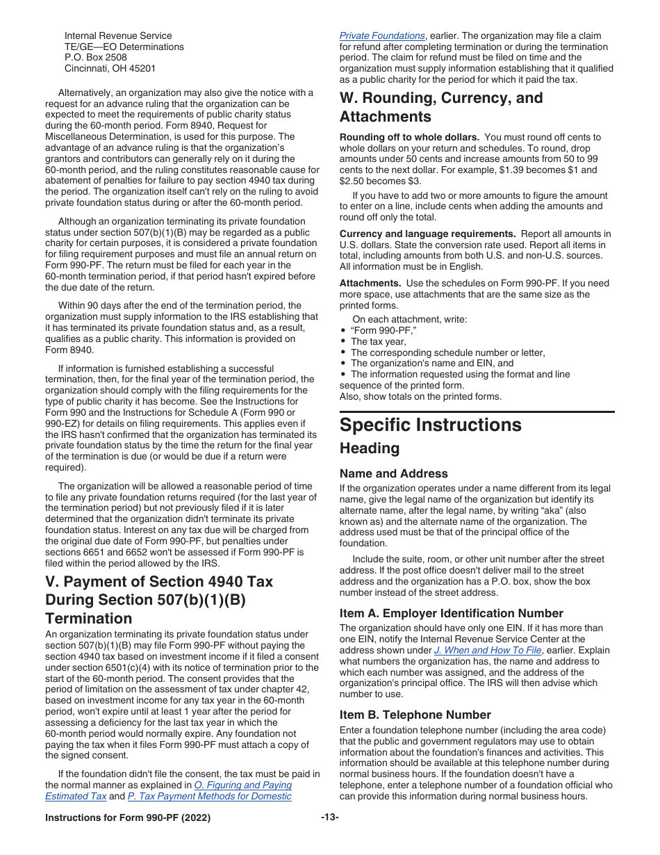 Instructions for IRS Form 990-PF Return of Private Foundation or Section 4947(A)(1) Nonexempt Charitable Trust Treated as a Private Foundation, Page 13