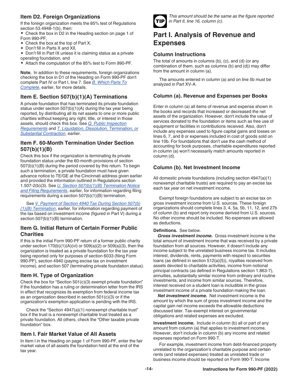Instructions for IRS Form 990-PF Return of Private Foundation or Section 4947(A)(1) Nonexempt Charitable Trust Treated as a Private Foundation, Page 14