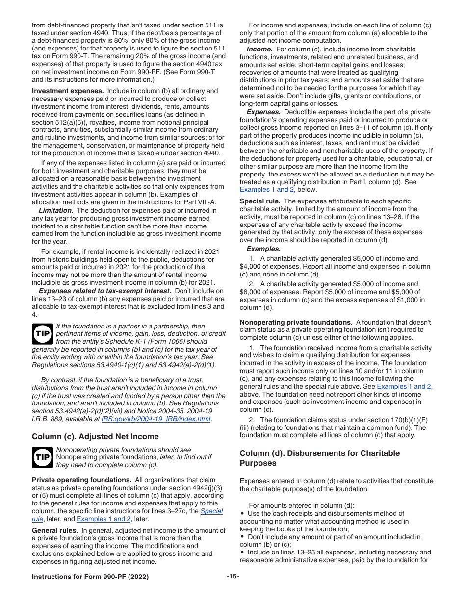 Instructions for IRS Form 990-PF Return of Private Foundation or Section 4947(A)(1) Nonexempt Charitable Trust Treated as a Private Foundation, Page 15