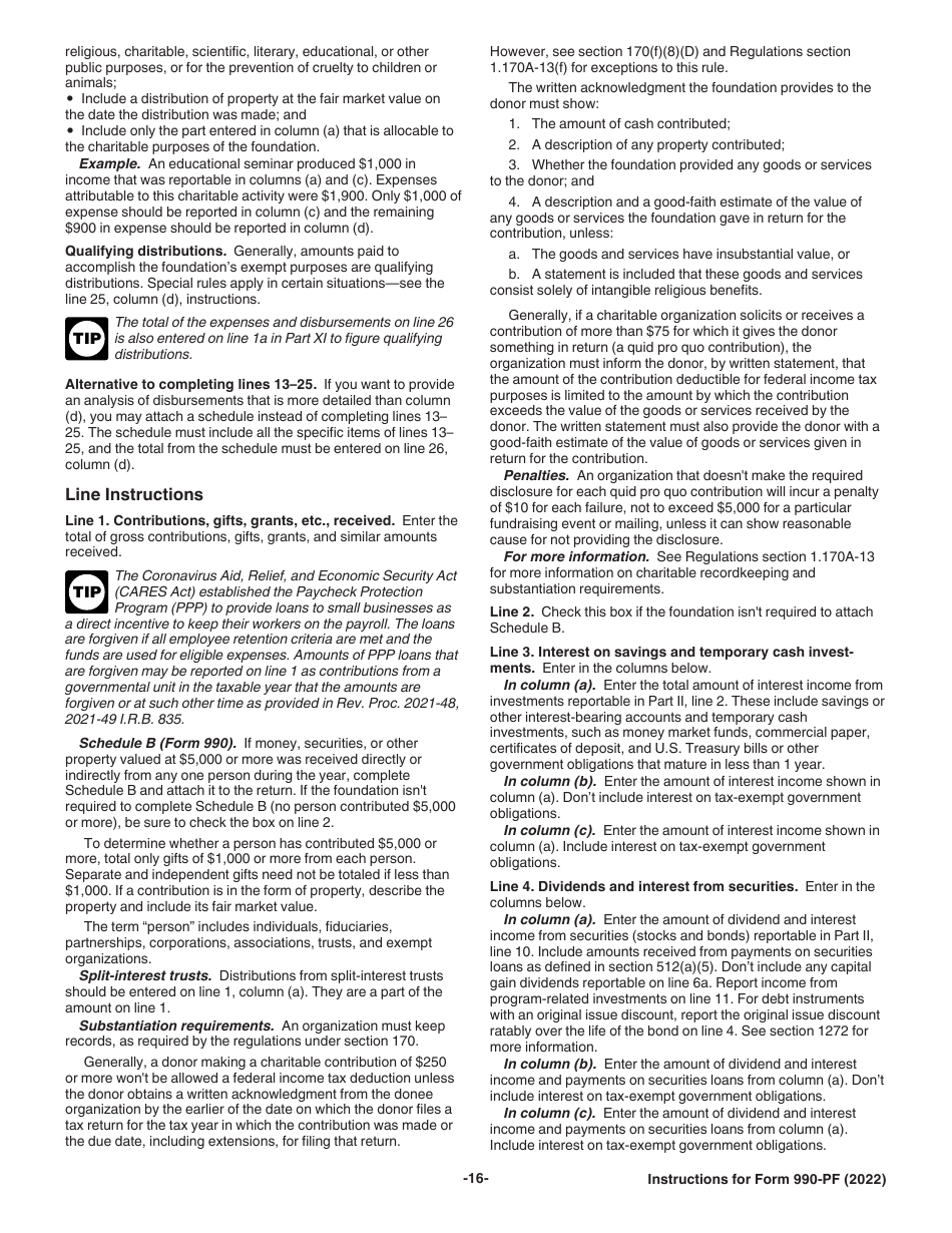 Instructions for IRS Form 990-PF Return of Private Foundation or Section 4947(A)(1) Nonexempt Charitable Trust Treated as a Private Foundation, Page 16