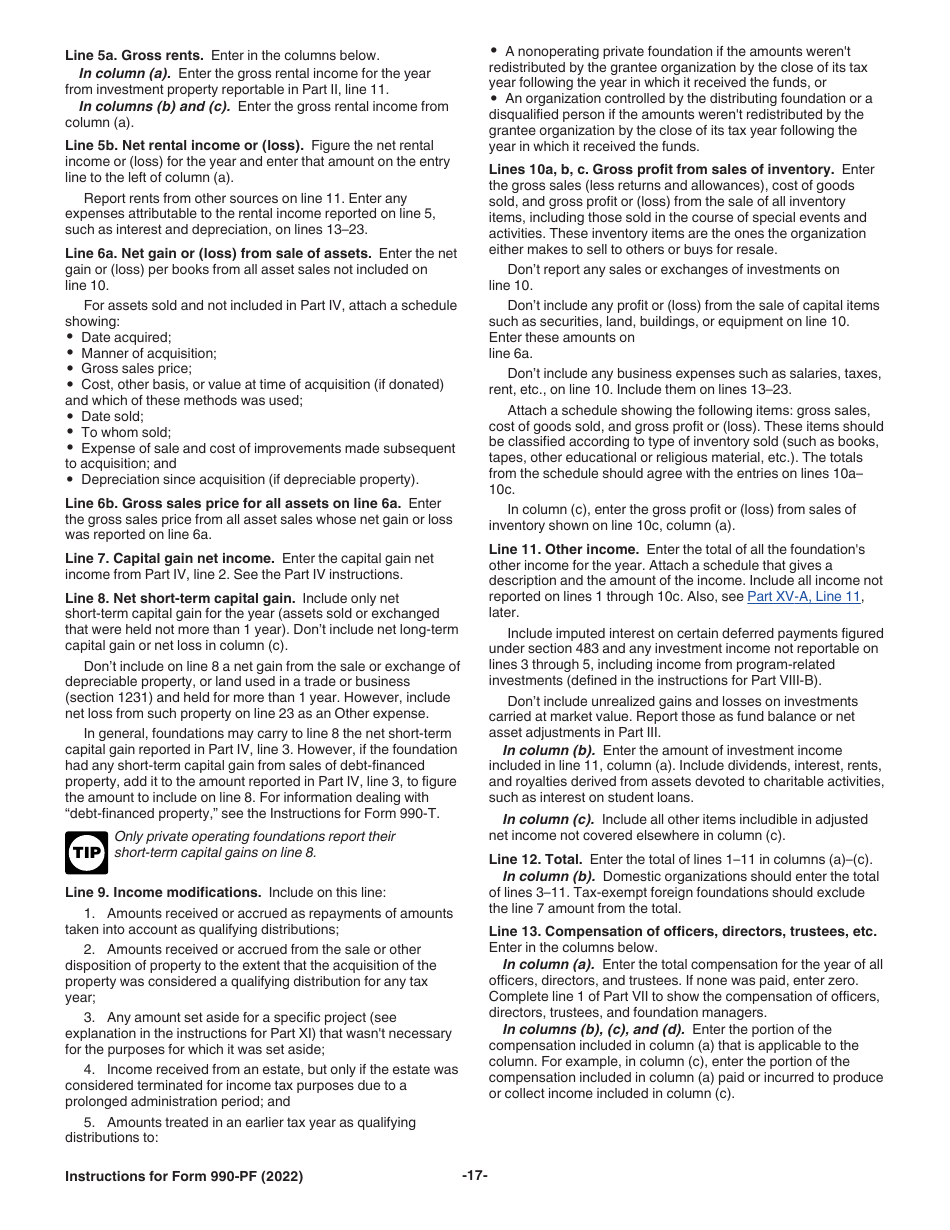 Instructions for IRS Form 990-PF Return of Private Foundation or Section 4947(A)(1) Nonexempt Charitable Trust Treated as a Private Foundation, Page 17