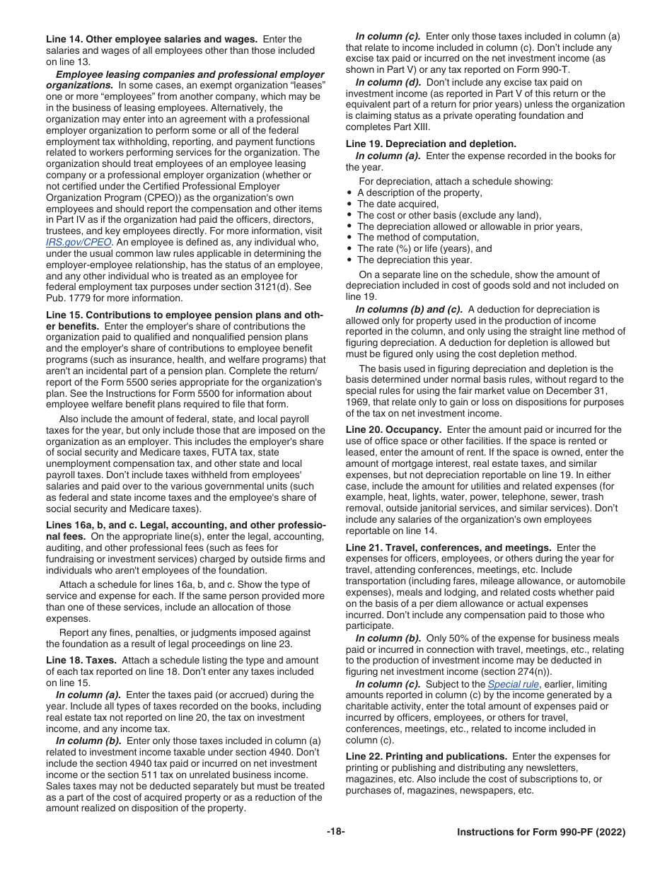 Instructions for IRS Form 990-PF Return of Private Foundation or Section 4947(A)(1) Nonexempt Charitable Trust Treated as a Private Foundation, Page 18