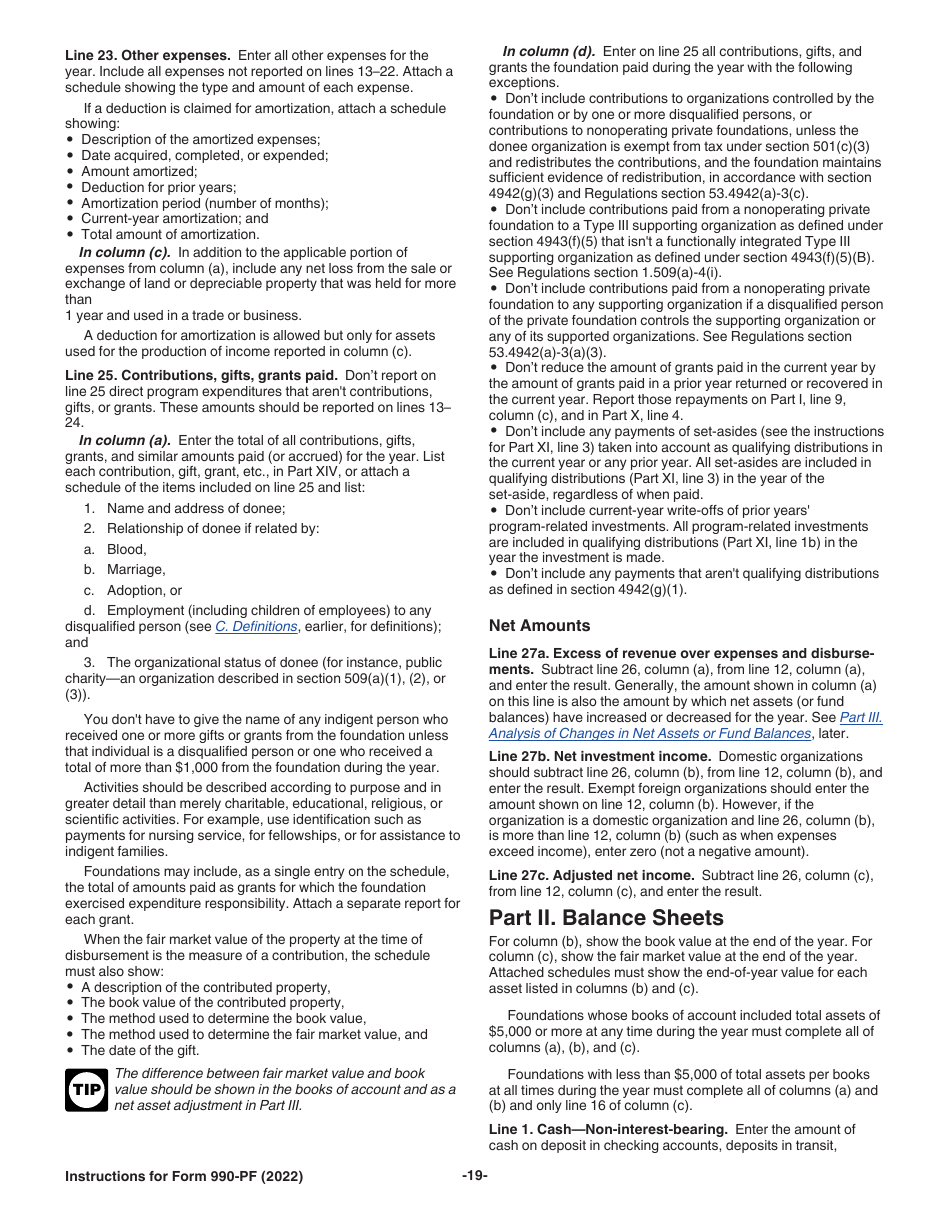 Instructions for IRS Form 990-PF Return of Private Foundation or Section 4947(A)(1) Nonexempt Charitable Trust Treated as a Private Foundation, Page 19