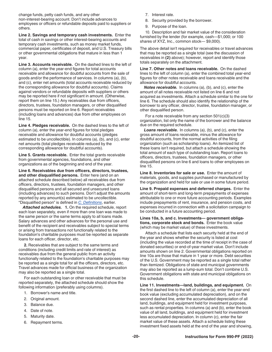 Instructions for IRS Form 990-PF Return of Private Foundation or Section 4947(A)(1) Nonexempt Charitable Trust Treated as a Private Foundation, Page 20