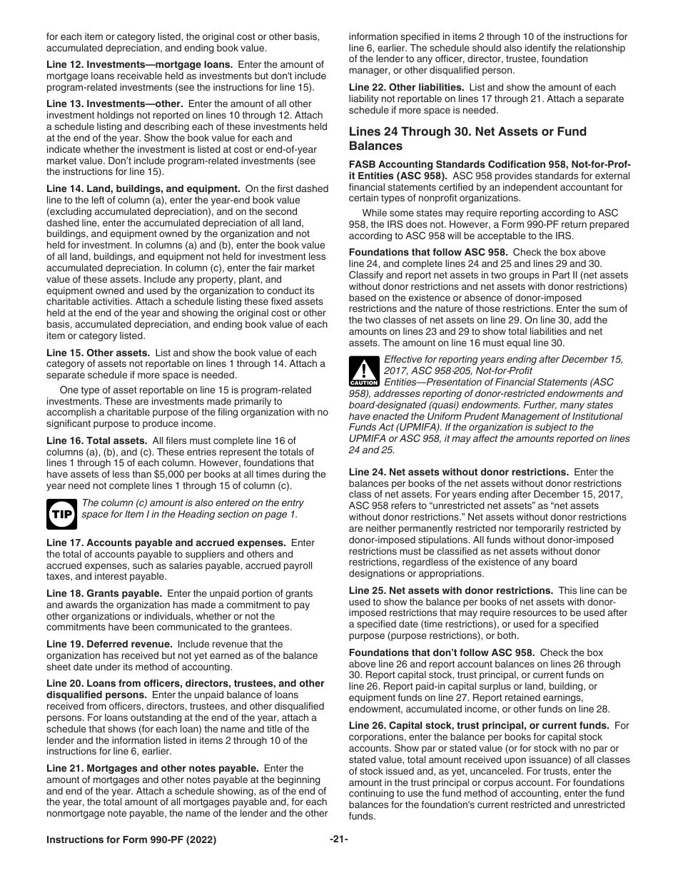 Instructions for IRS Form 990-PF Return of Private Foundation or Section 4947(A)(1) Nonexempt Charitable Trust Treated as a Private Foundation, Page 21