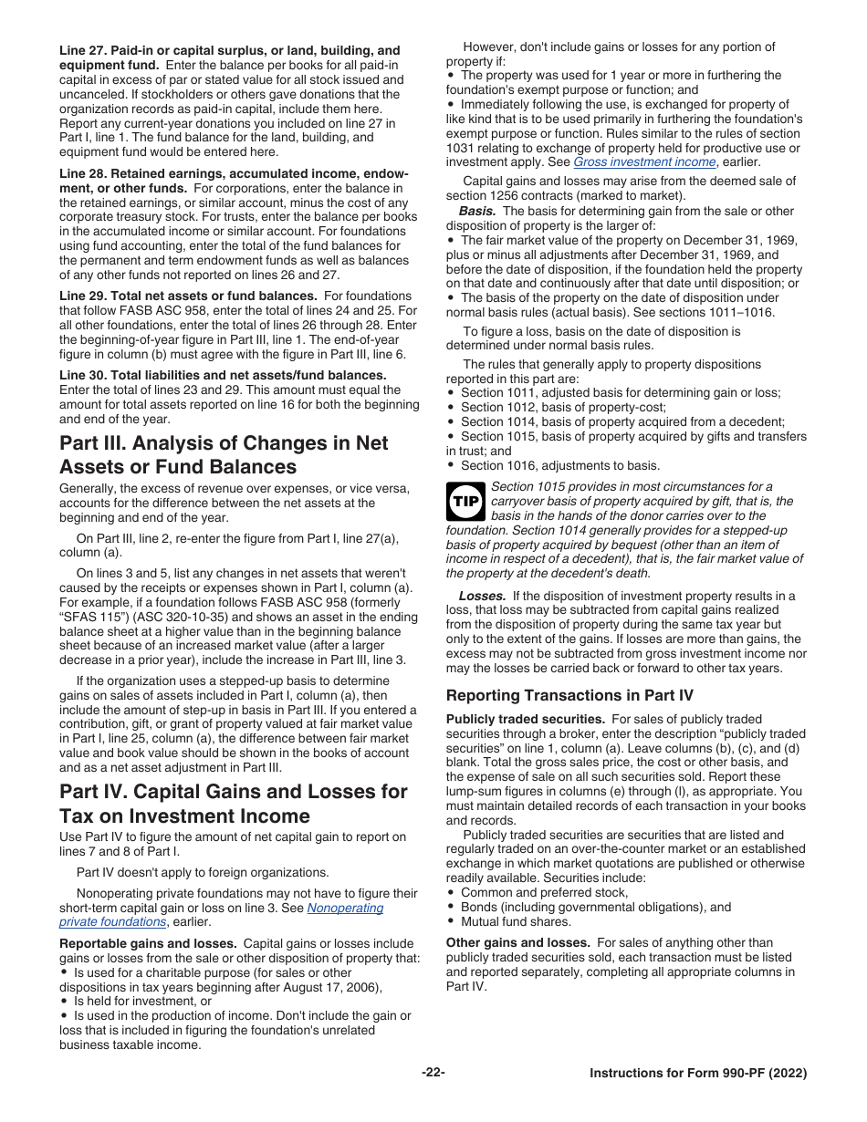 Instructions for IRS Form 990-PF Return of Private Foundation or Section 4947(A)(1) Nonexempt Charitable Trust Treated as a Private Foundation, Page 22