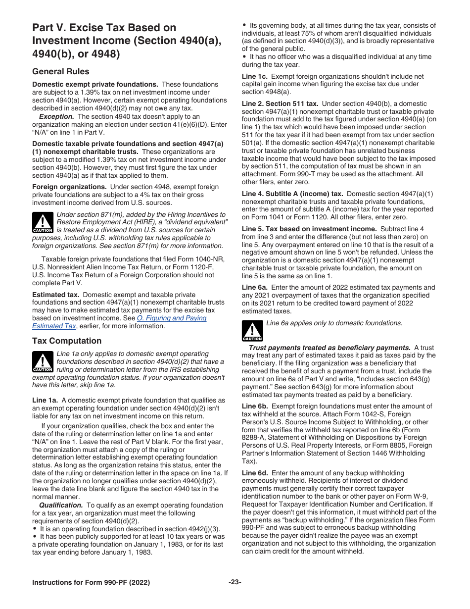 Instructions for IRS Form 990-PF Return of Private Foundation or Section 4947(A)(1) Nonexempt Charitable Trust Treated as a Private Foundation, Page 23