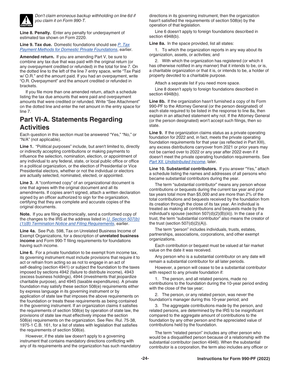 Instructions for IRS Form 990-PF Return of Private Foundation or Section 4947(A)(1) Nonexempt Charitable Trust Treated as a Private Foundation, Page 24