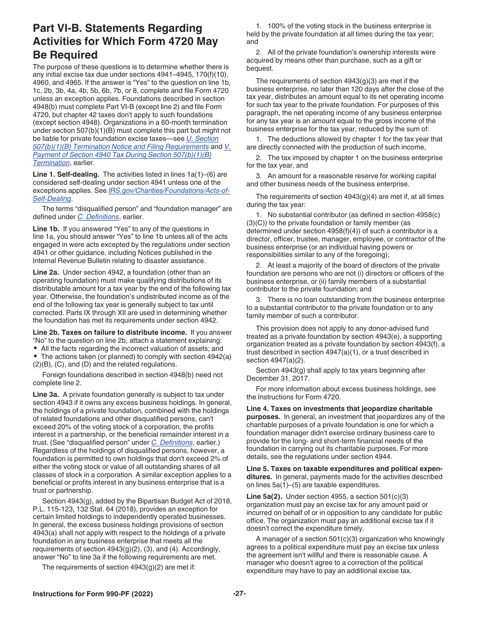 Instructions for IRS Form 990-PF Return of Private Foundation or Section 4947(A)(1) Nonexempt Charitable Trust Treated as a Private Foundation, Page 27