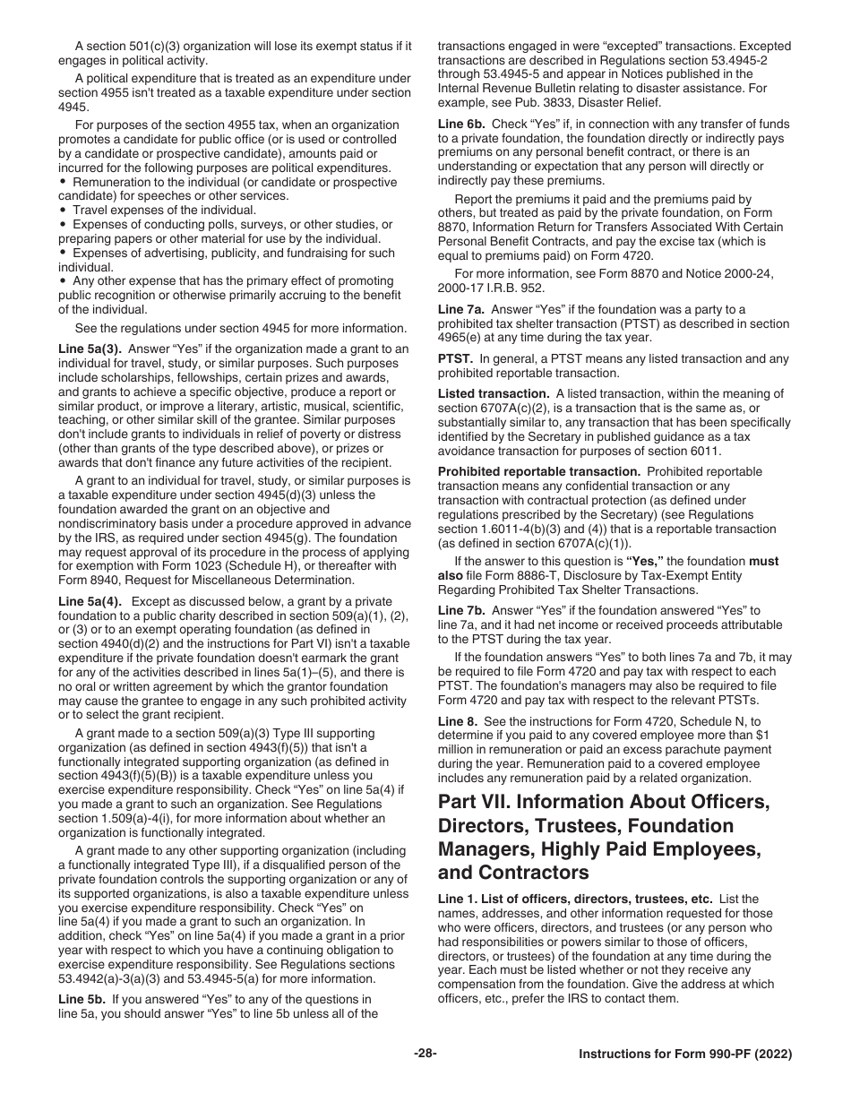 Instructions for IRS Form 990-PF Return of Private Foundation or Section 4947(A)(1) Nonexempt Charitable Trust Treated as a Private Foundation, Page 28
