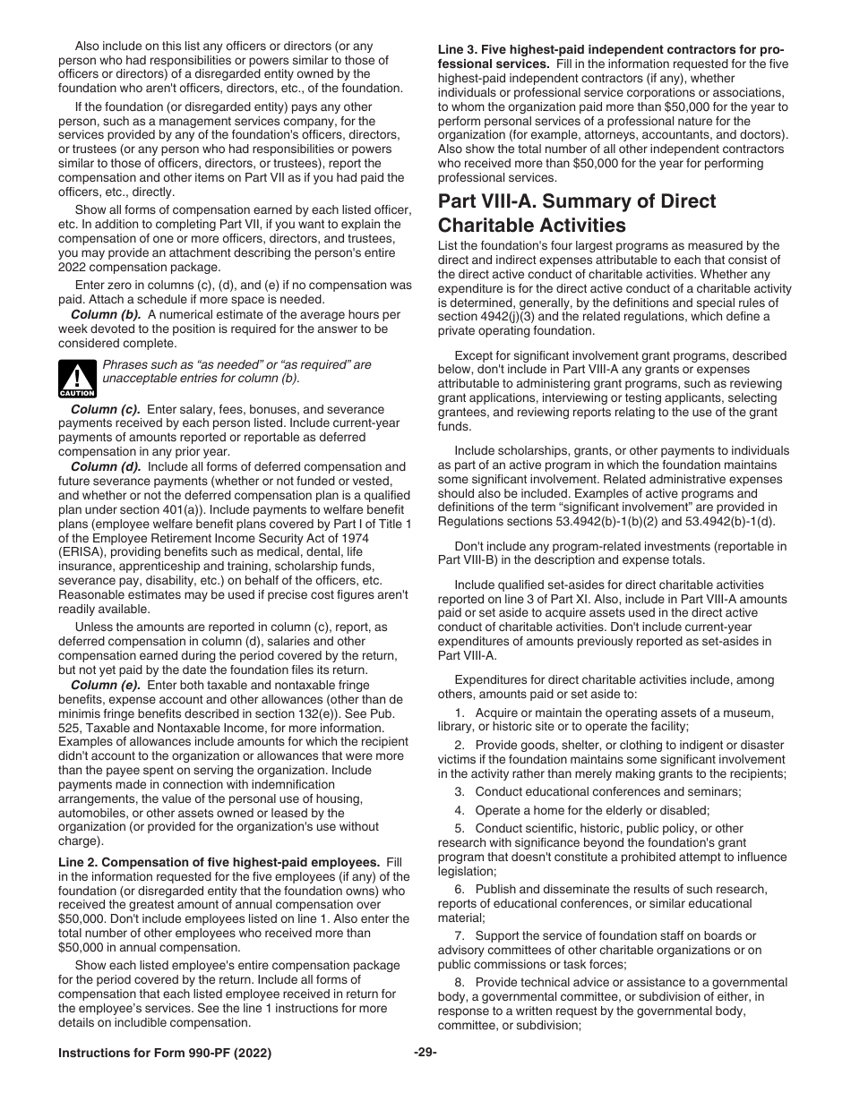 Instructions for IRS Form 990-PF Return of Private Foundation or Section 4947(A)(1) Nonexempt Charitable Trust Treated as a Private Foundation, Page 29