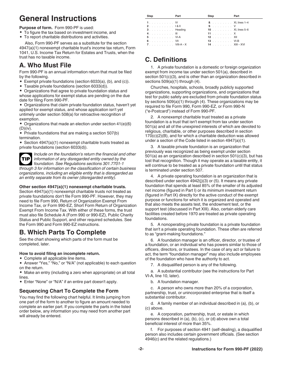 Instructions for IRS Form 990-PF Return of Private Foundation or Section 4947(A)(1) Nonexempt Charitable Trust Treated as a Private Foundation, Page 2
