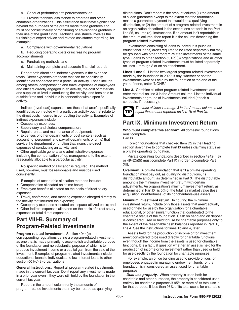 Instructions for IRS Form 990-PF Return of Private Foundation or Section 4947(A)(1) Nonexempt Charitable Trust Treated as a Private Foundation, Page 30