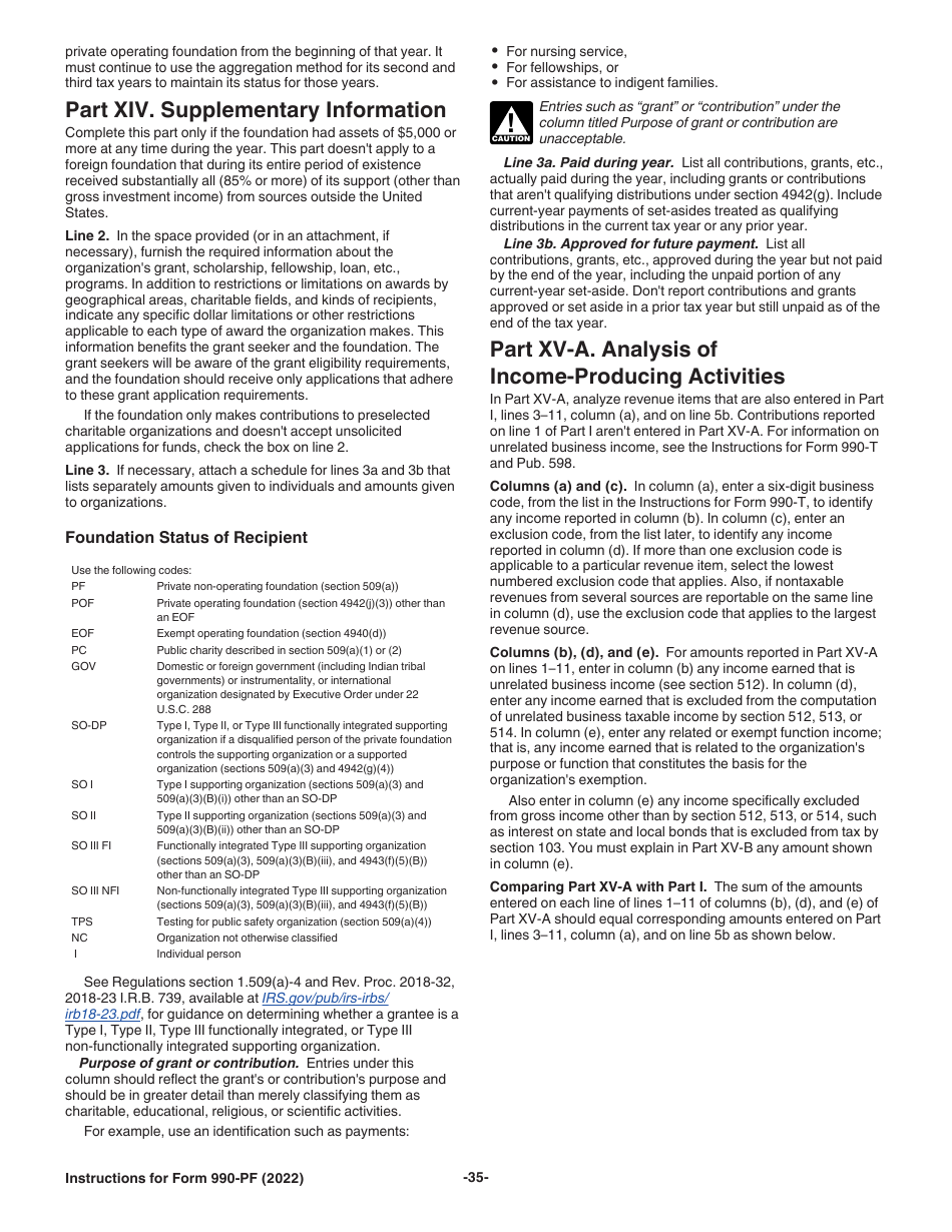Instructions for IRS Form 990-PF Return of Private Foundation or Section 4947(A)(1) Nonexempt Charitable Trust Treated as a Private Foundation, Page 35