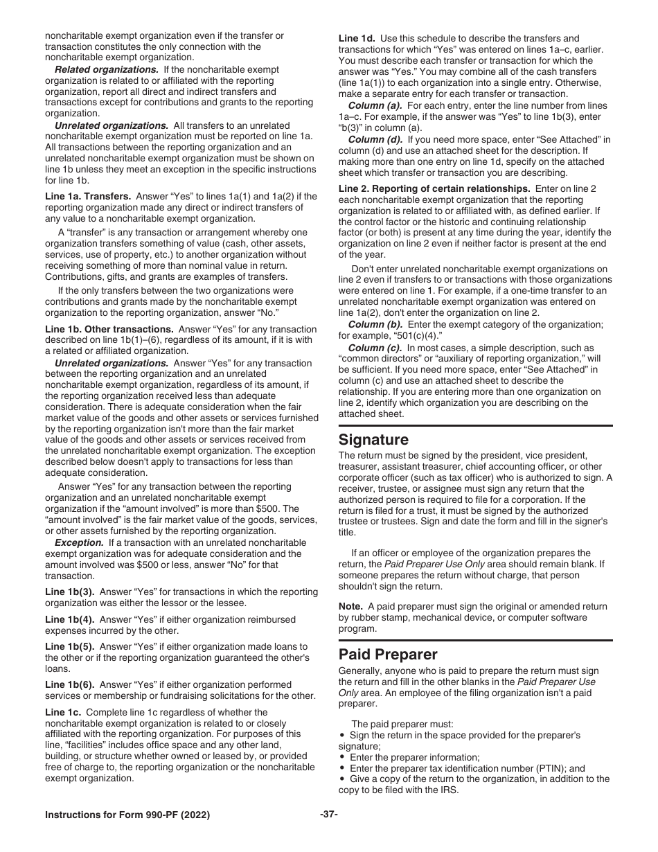 Instructions for IRS Form 990-PF Return of Private Foundation or Section 4947(A)(1) Nonexempt Charitable Trust Treated as a Private Foundation, Page 37