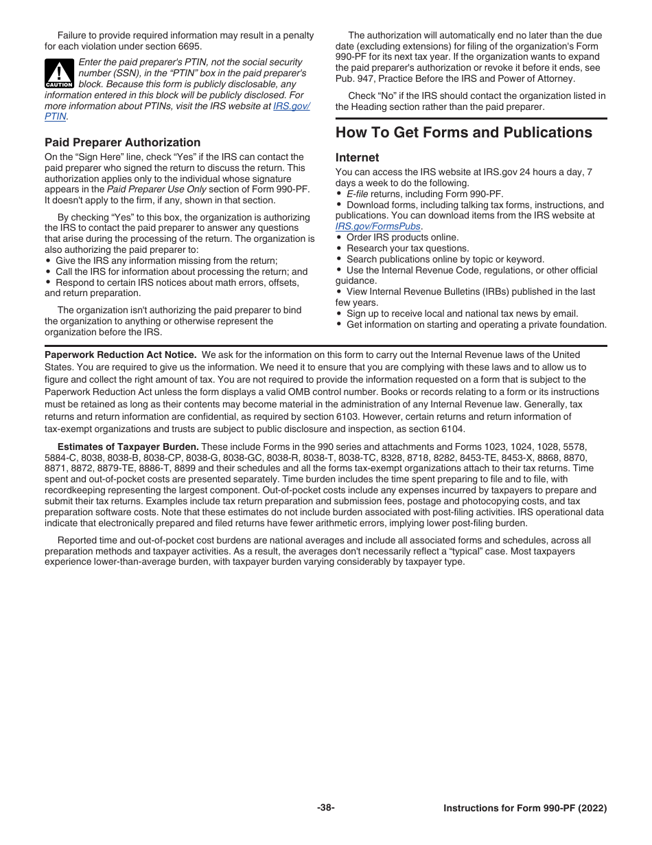 Instructions for IRS Form 990-PF Return of Private Foundation or Section 4947(A)(1) Nonexempt Charitable Trust Treated as a Private Foundation, Page 38