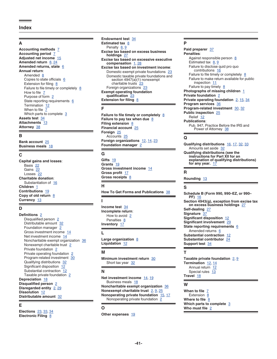 Instructions for IRS Form 990-PF Return of Private Foundation or Section 4947(A)(1) Nonexempt Charitable Trust Treated as a Private Foundation, Page 41