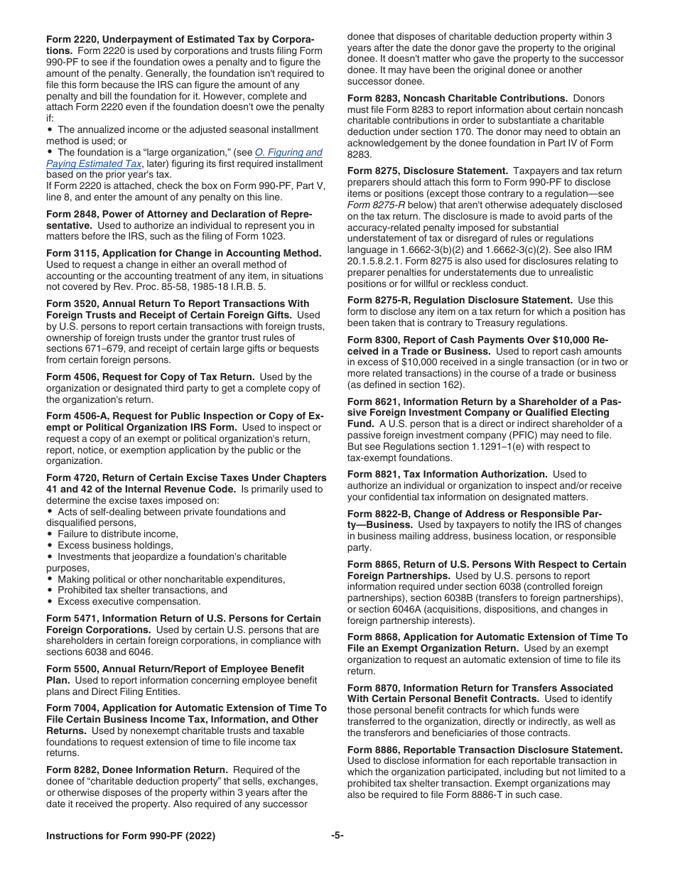 Instructions for IRS Form 990-PF Return of Private Foundation or Section 4947(A)(1) Nonexempt Charitable Trust Treated as a Private Foundation, Page 5