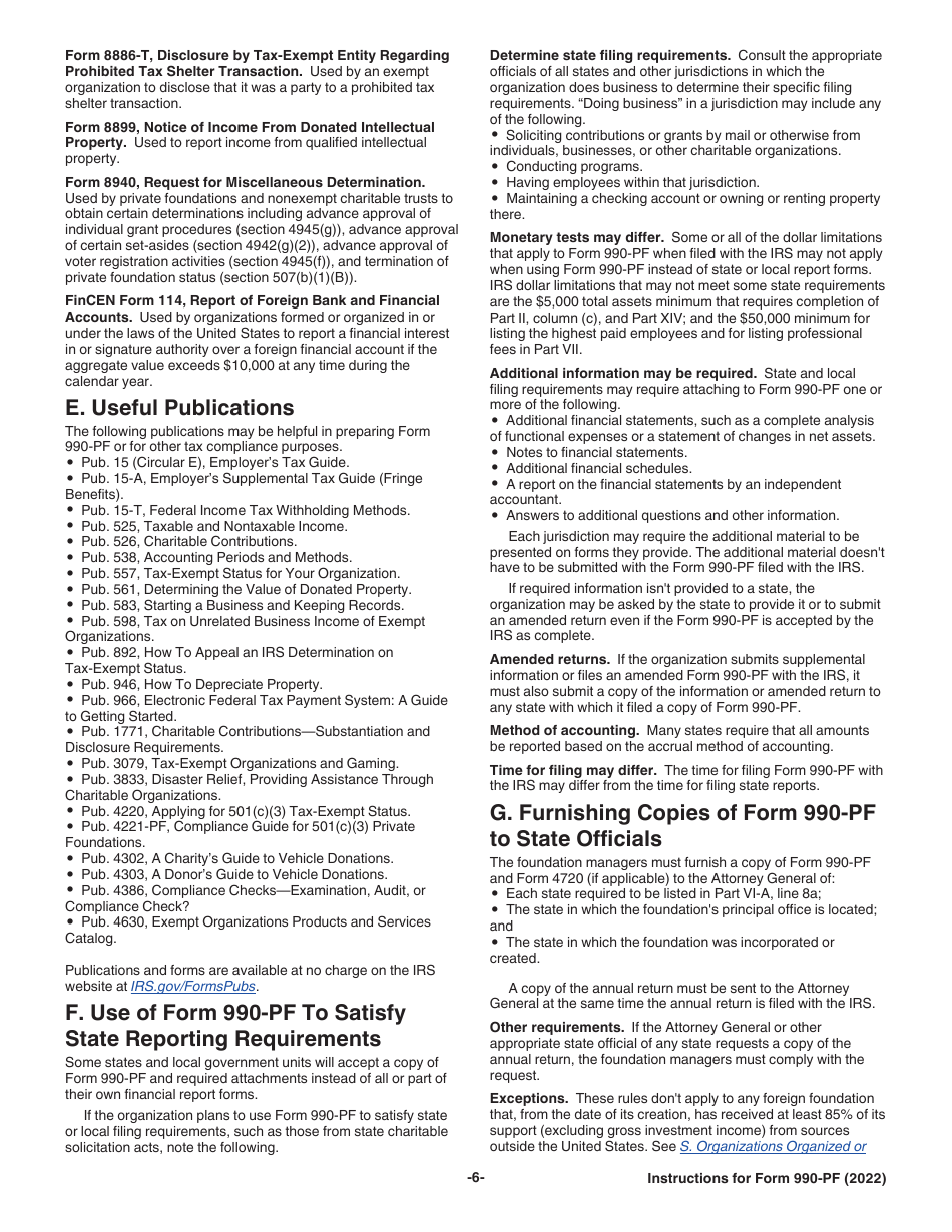 Instructions for IRS Form 990-PF Return of Private Foundation or Section 4947(A)(1) Nonexempt Charitable Trust Treated as a Private Foundation, Page 6