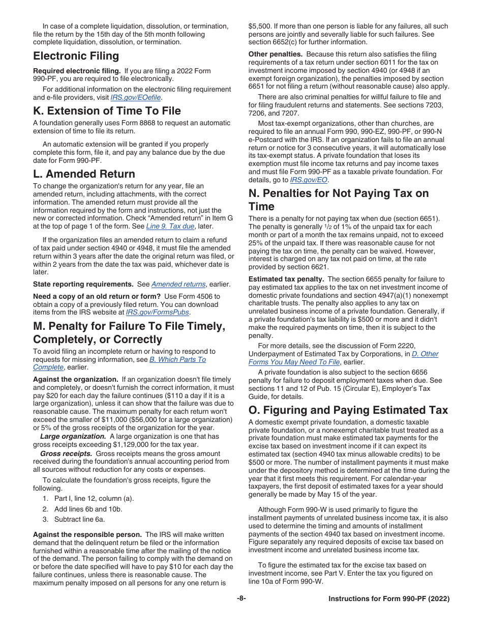 Instructions for IRS Form 990-PF Return of Private Foundation or Section 4947(A)(1) Nonexempt Charitable Trust Treated as a Private Foundation, Page 8