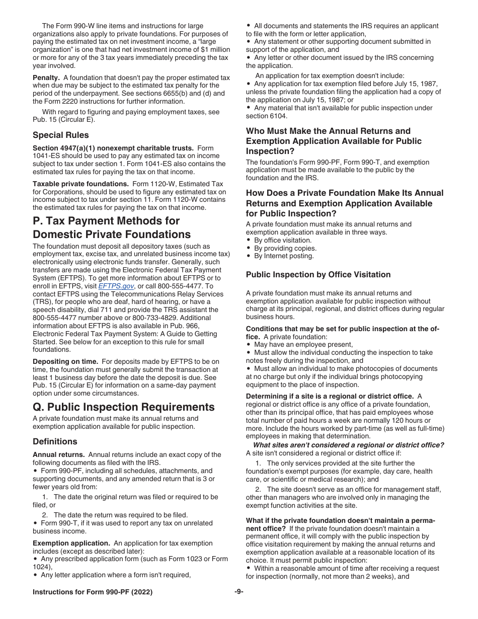 Instructions for IRS Form 990-PF Return of Private Foundation or Section 4947(A)(1) Nonexempt Charitable Trust Treated as a Private Foundation, Page 9