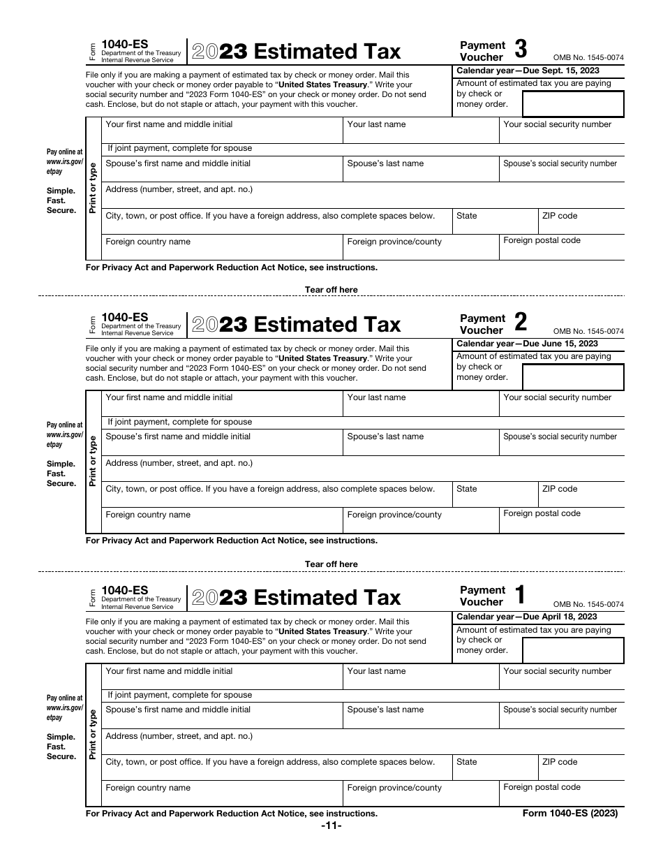 Irs Form 1040 Es Download Fillable Pdf Or Fill Online Estimated Tax For Individuals 2023 2019 3569