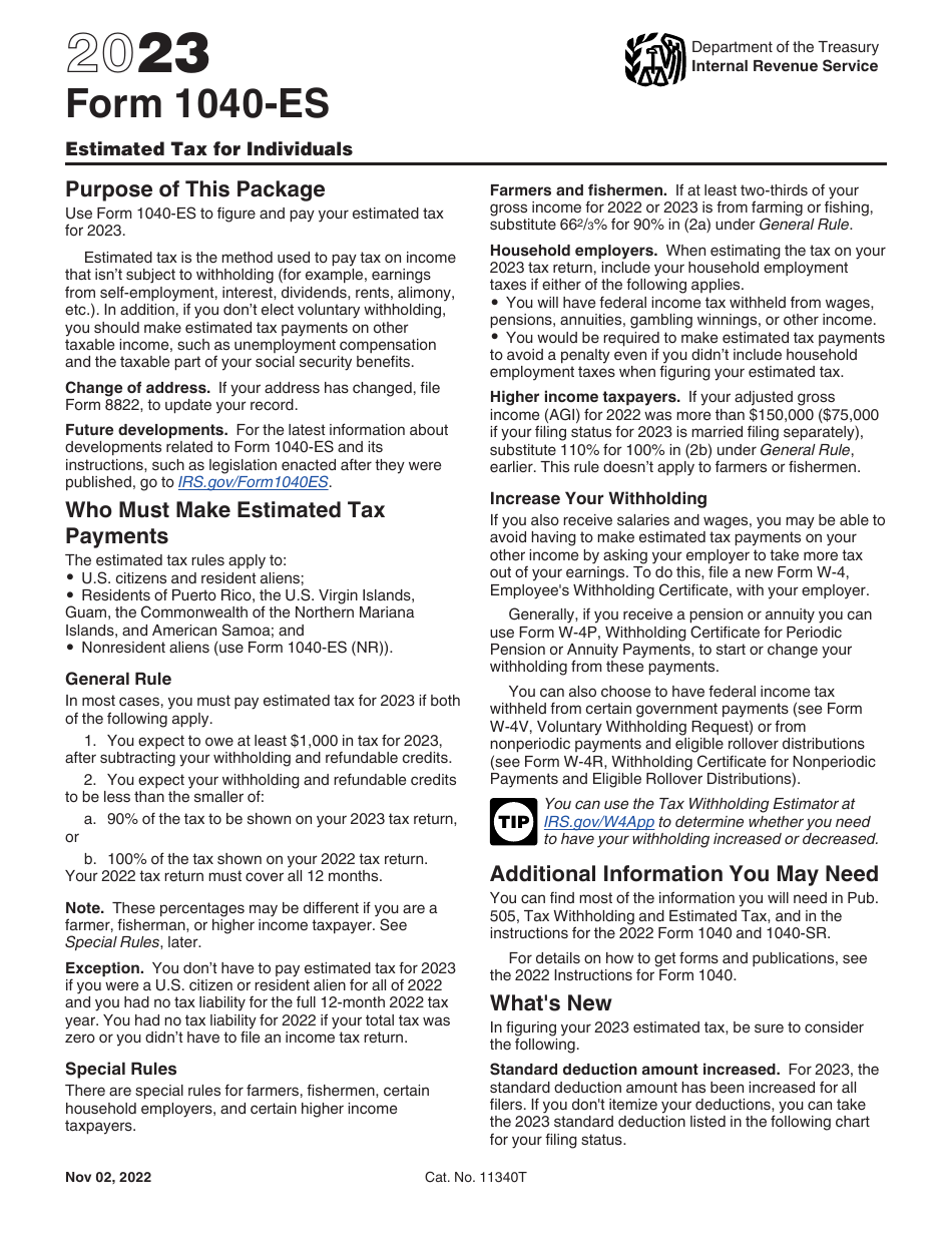 IRS Form 1040-ES Estimated Tax for Individuals, Page 1