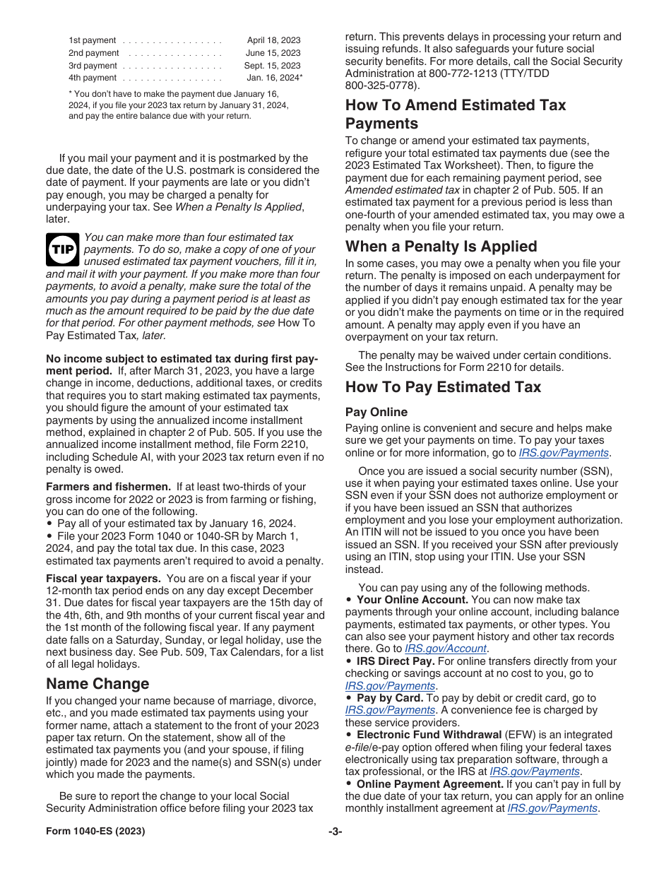 IRS Form 1040-ES Estimated Tax for Individuals, Page 3