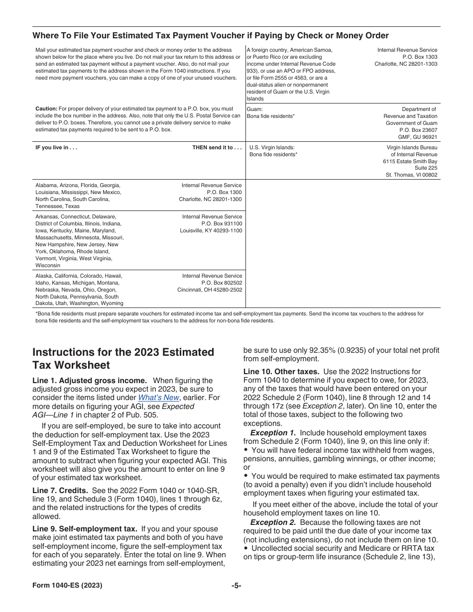 IRS Form 1040-ES Estimated Tax for Individuals, Page 5