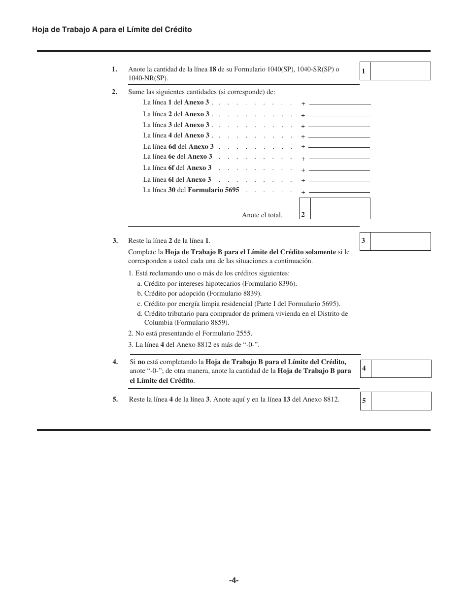Instrucciones para IRS Formulario 1040(SP) Anexo 8812 Creditos Por Hijos Calificados Y Otros Dependientes (Spanish), Page 4