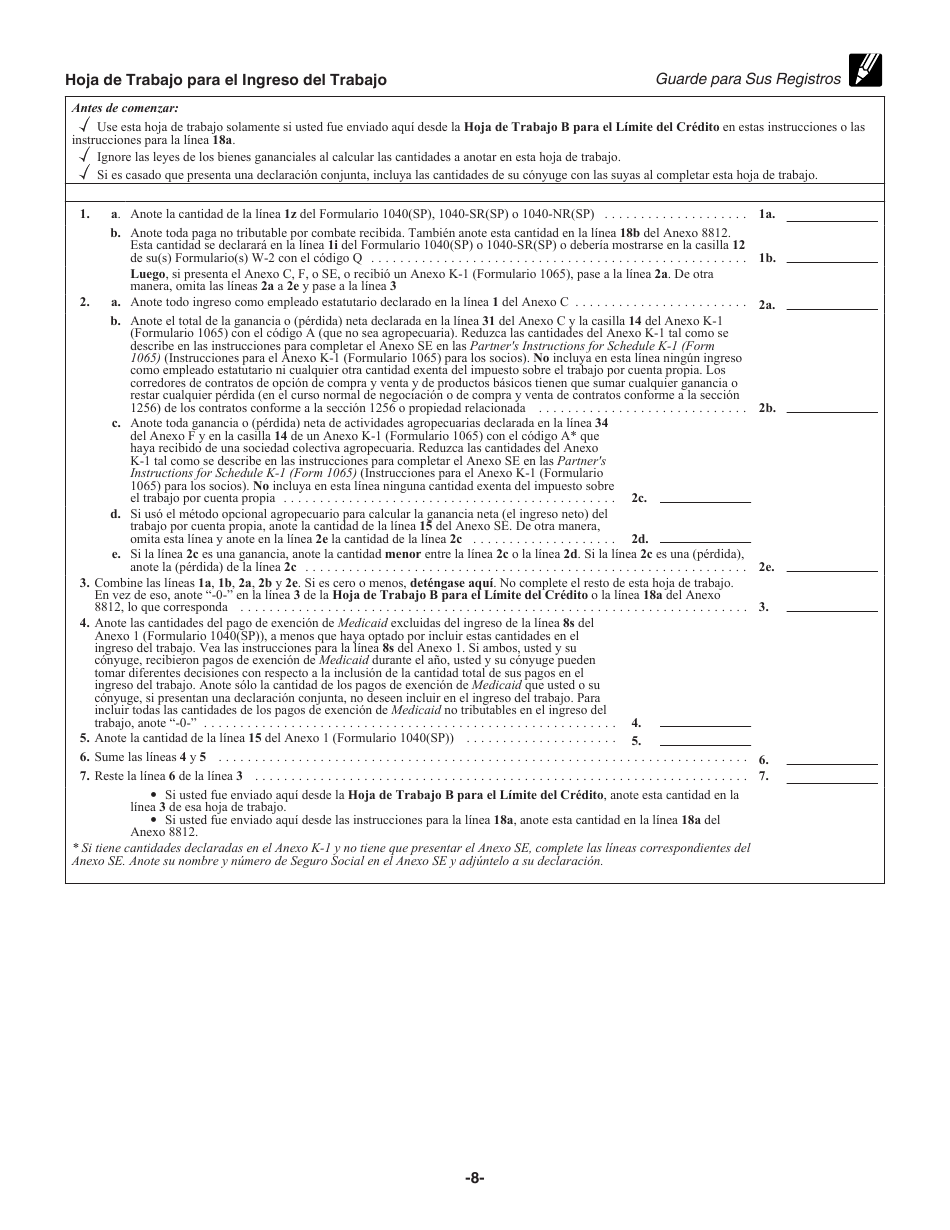 Instrucciones para IRS Formulario 1040(SP) Anexo 8812 Creditos Por Hijos Calificados Y Otros Dependientes (Spanish), Page 8