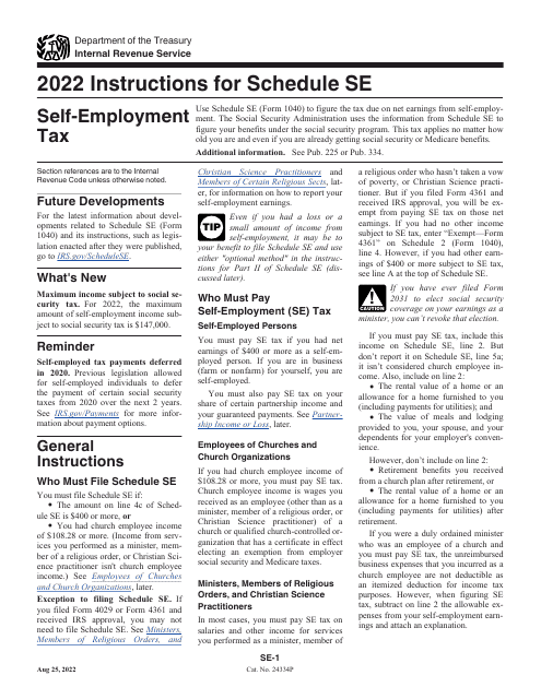 Instructions for Schedule SE Self-employment Tax, 2022