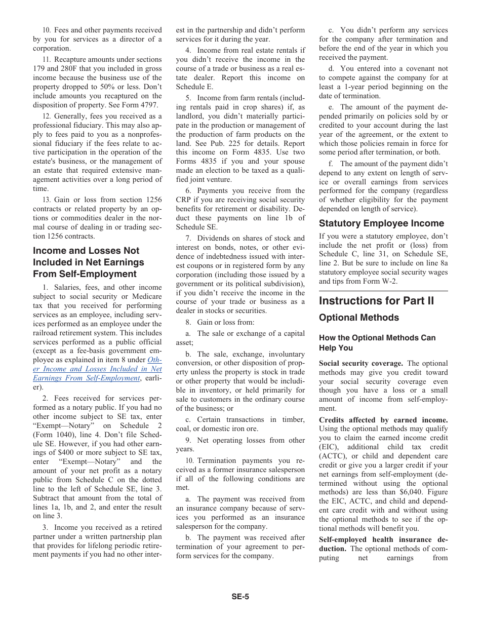 Instructions for Schedule SE Self-employment Tax, Page 5