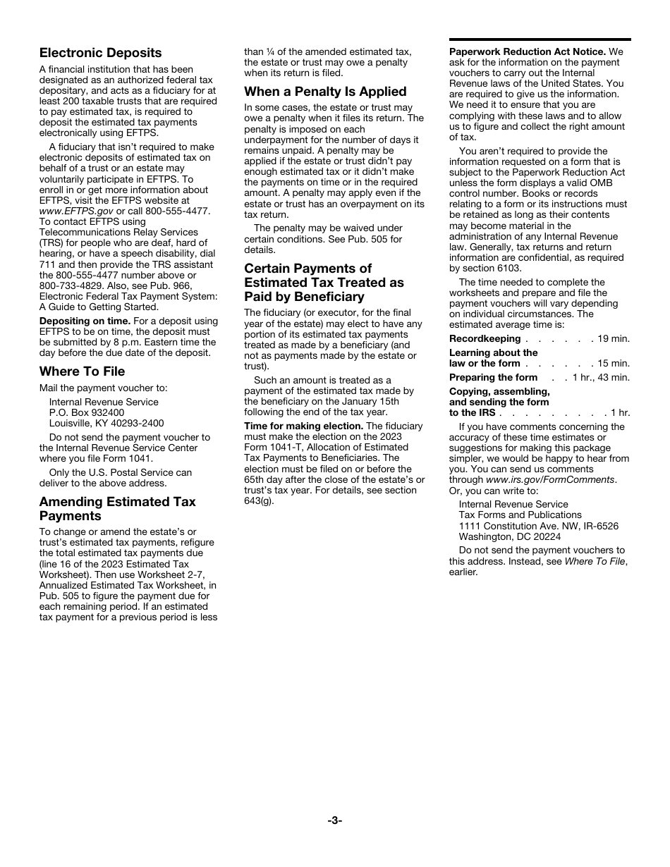 Irs form 1041 es download fillable pdf or fill online estimated income