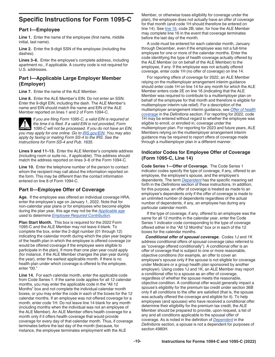 Instructions for IRS Form 1094-C, 1095-C, Page 10