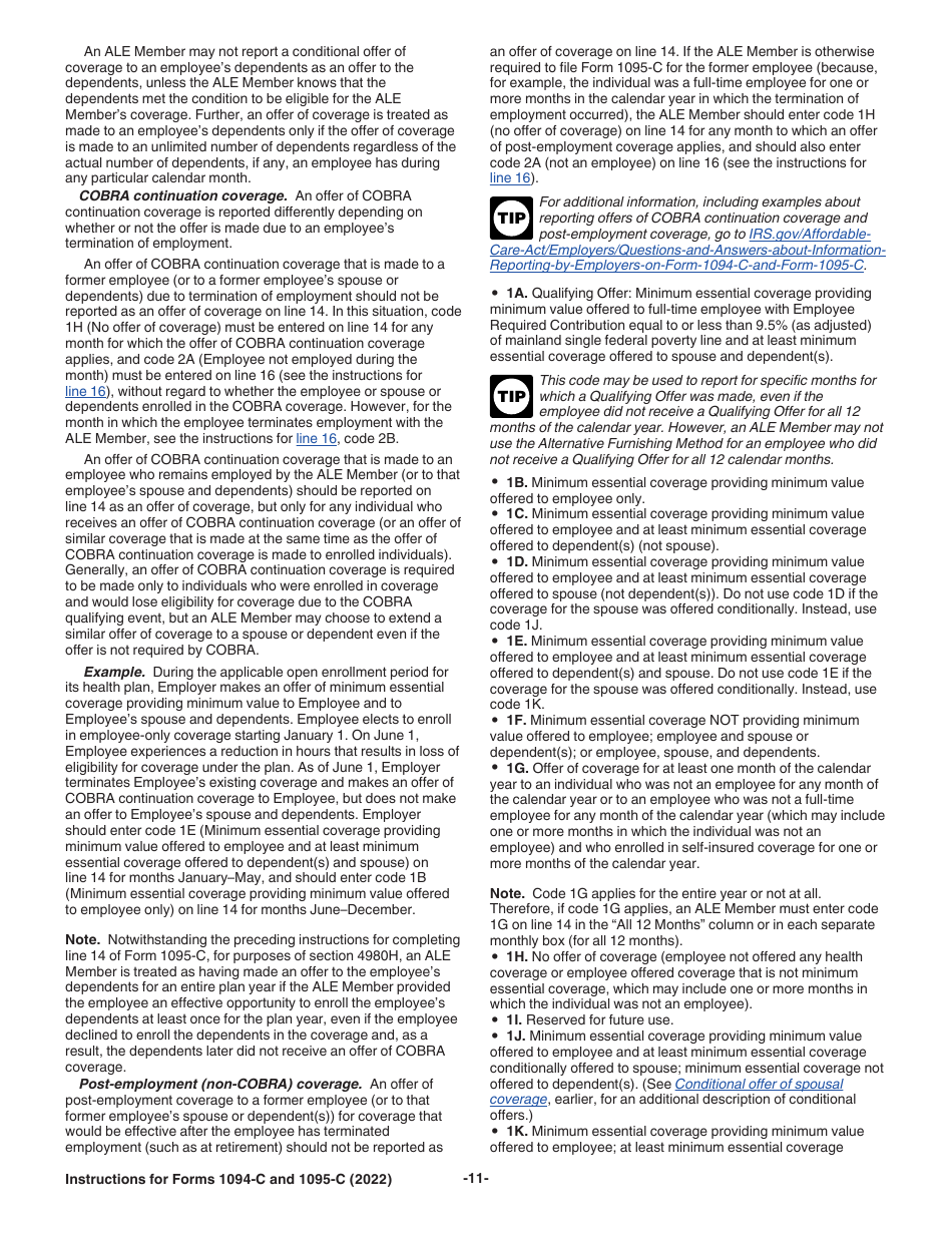 Instructions for IRS Form 1094-C, 1095-C, Page 11