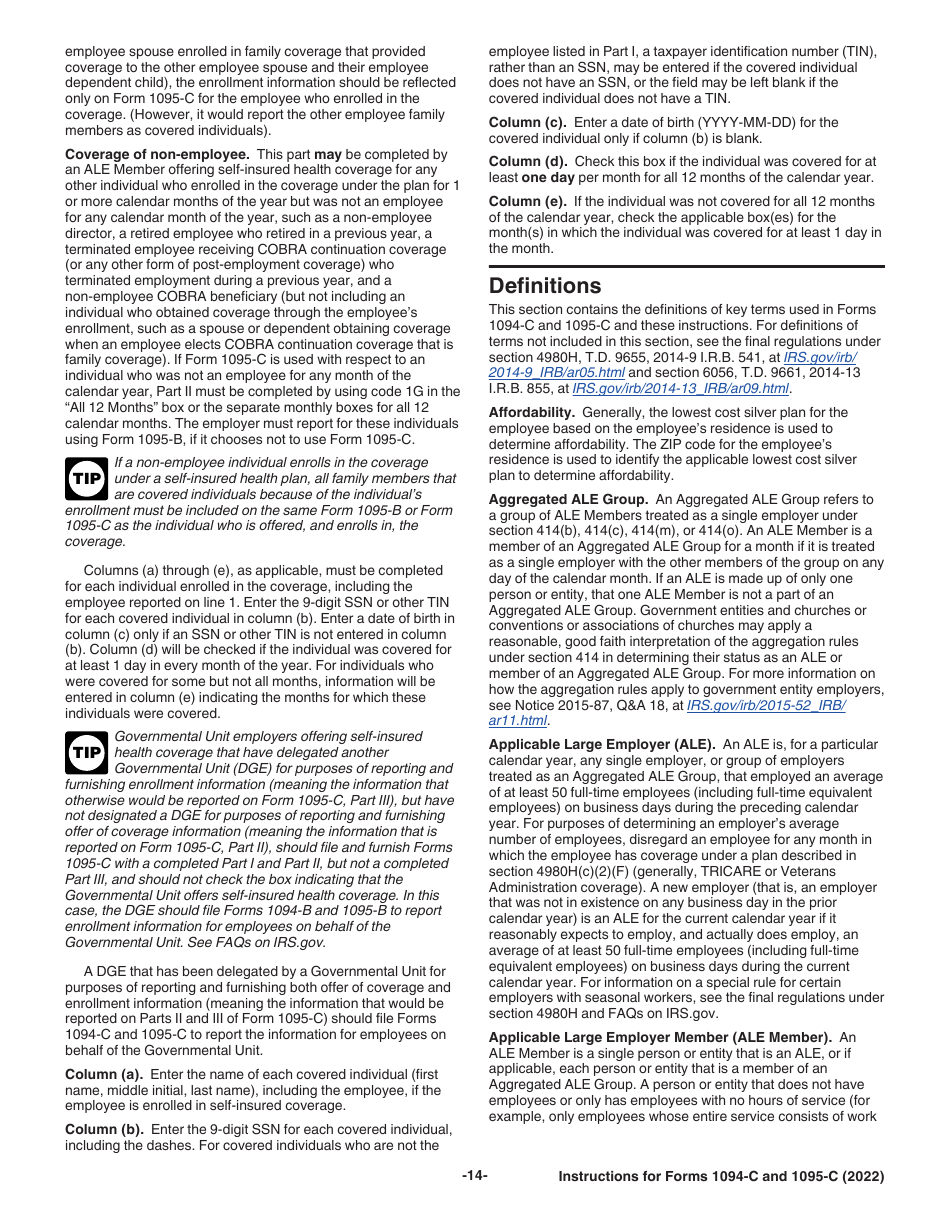 Instructions for IRS Form 1094-C, 1095-C, Page 14