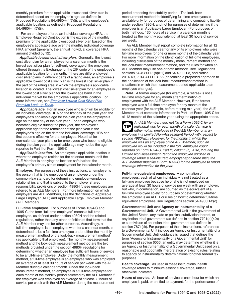 Instructions for IRS Form 1094-C, 1095-C, Page 16