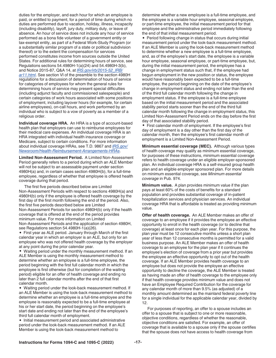 Instructions for IRS Form 1094-C, 1095-C, Page 17