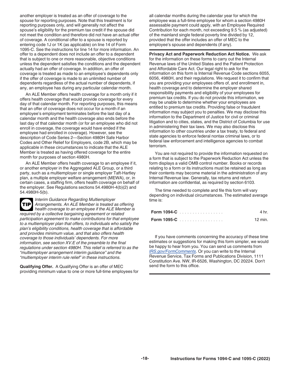 Instructions for IRS Form 1094-C, 1095-C, Page 18