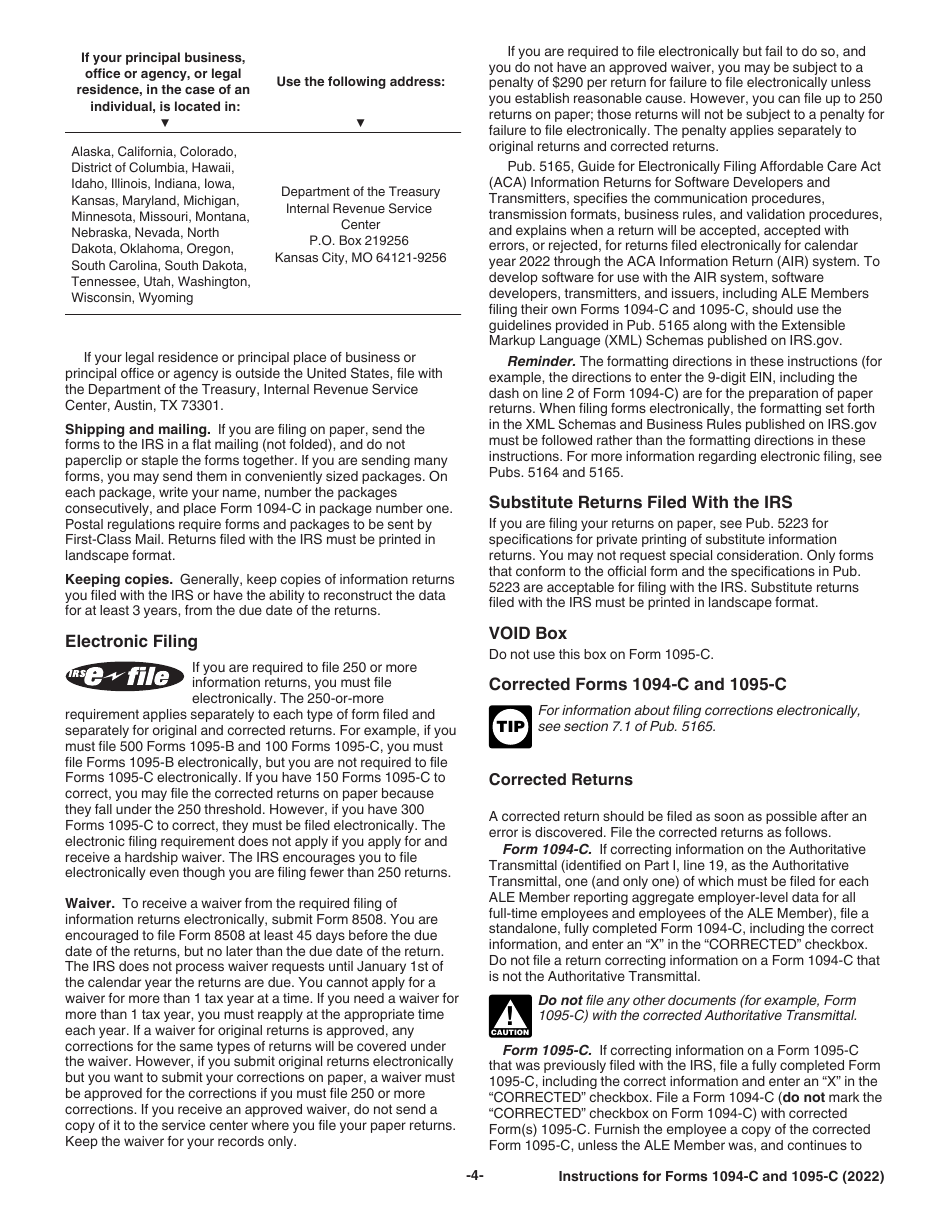 Instructions for IRS Form 1094-C, 1095-C, Page 4