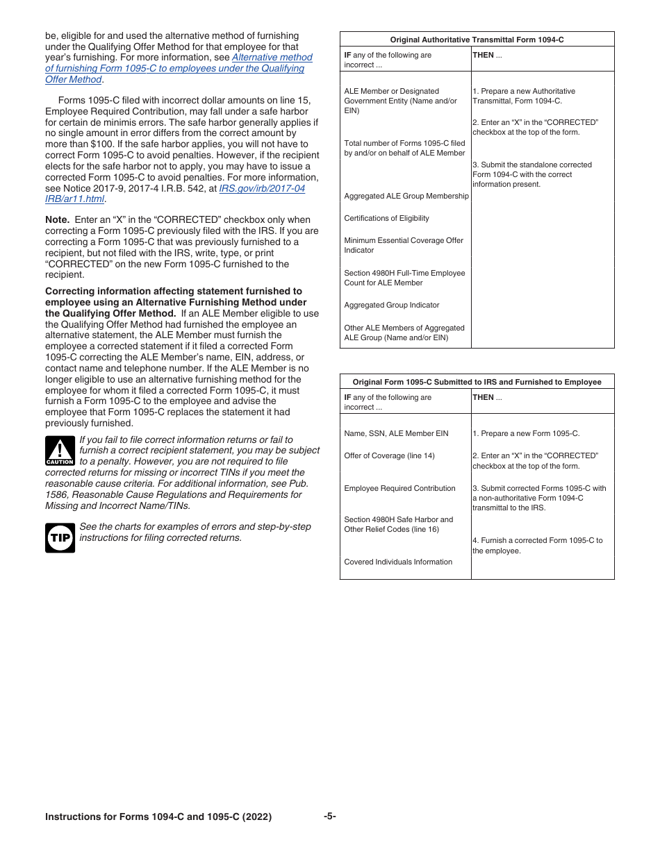 Instructions for IRS Form 1094-C, 1095-C, Page 5