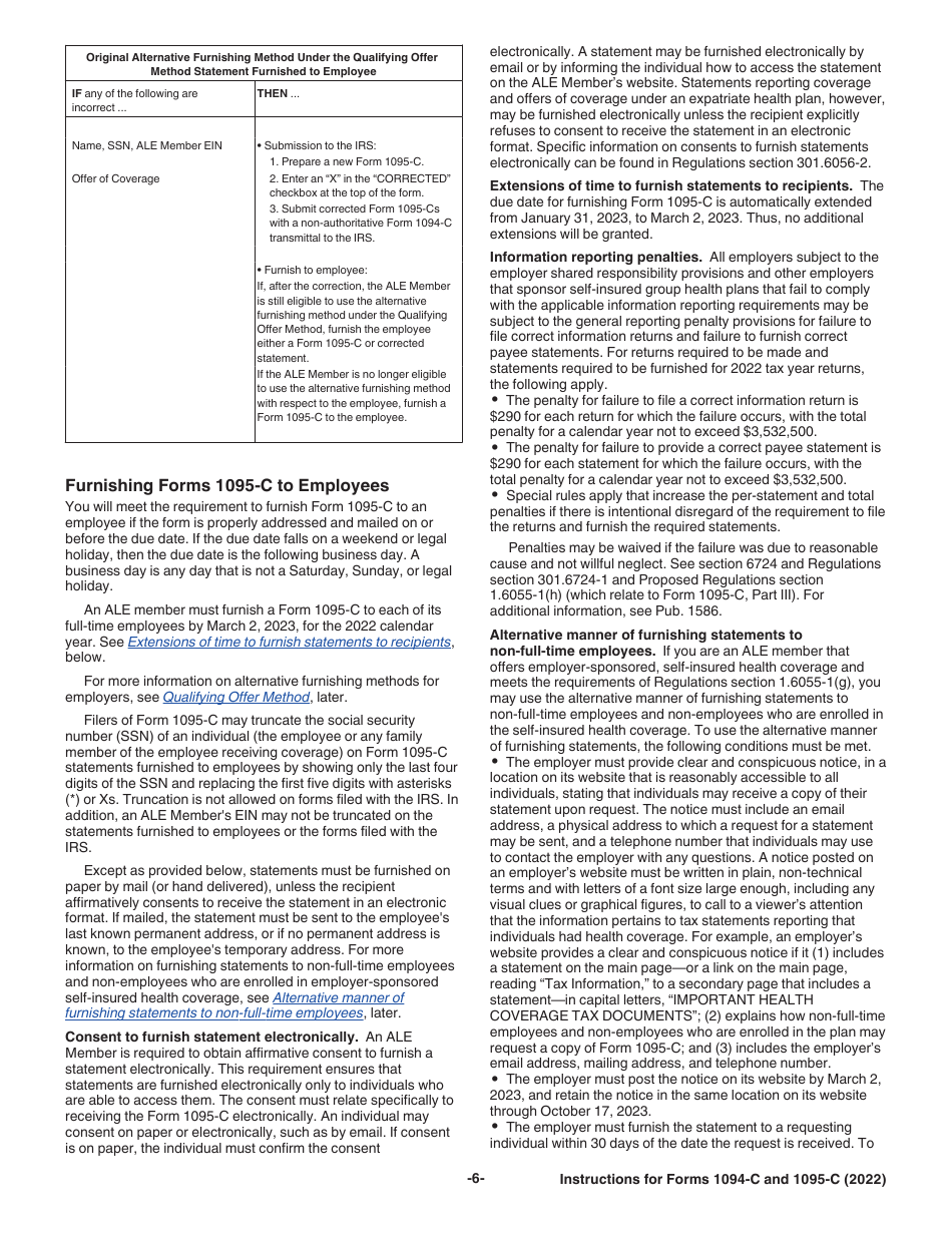 Instructions for IRS Form 1094-C, 1095-C, Page 6